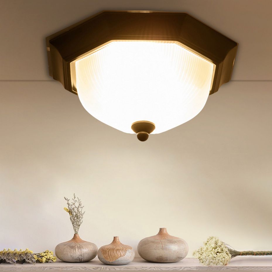 12" Wide Hexagon Flush Mount Classic Glass Flush Ceiling Light in Black