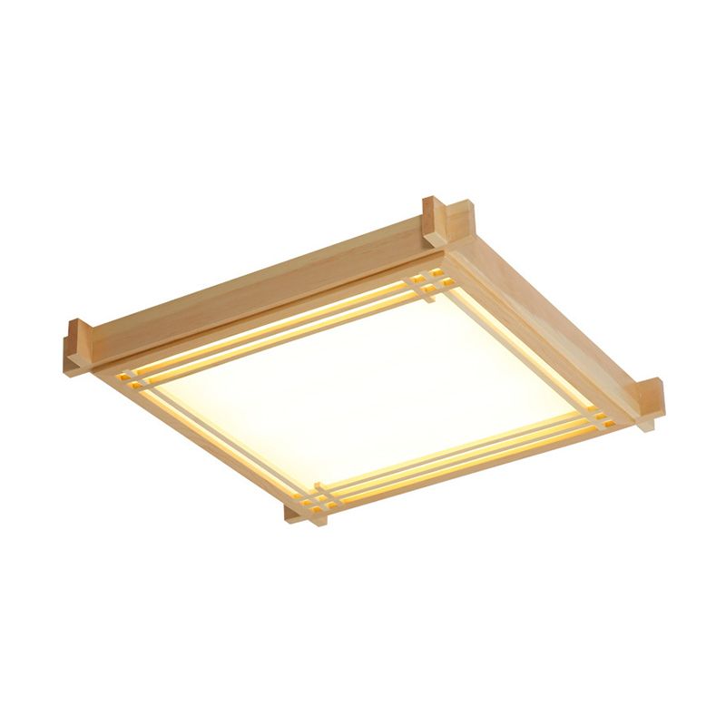 Wood Oblong Frame Ceiling Fixture Minimalism 14"/19.5"/23" W LED Flush Mount Lamp in Beige, Warm/White Light