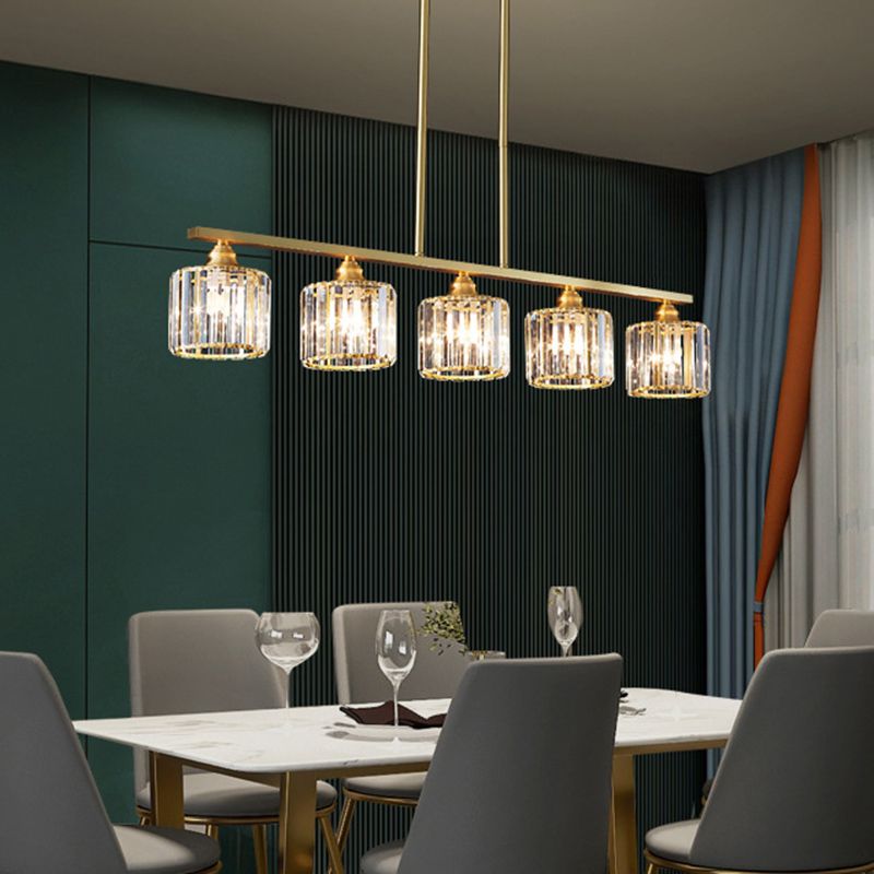 Modern Style Linear Shape Island Lights Crystal 3/5/6 Lights Pendant Light in Gold