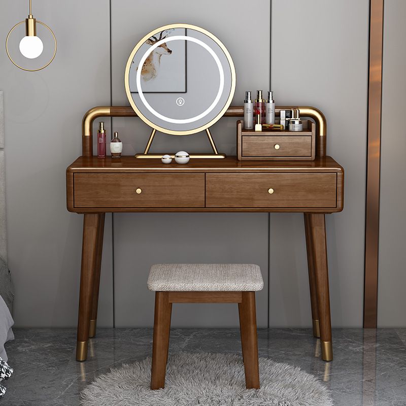 Scandinavian Rubber Wood Vanity Table with Drawers Dressing Table