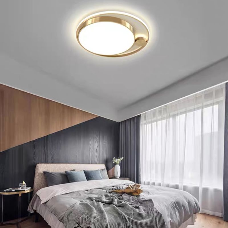 Plafonnier de forme ronde en métal moderne à 2 lumières, doré