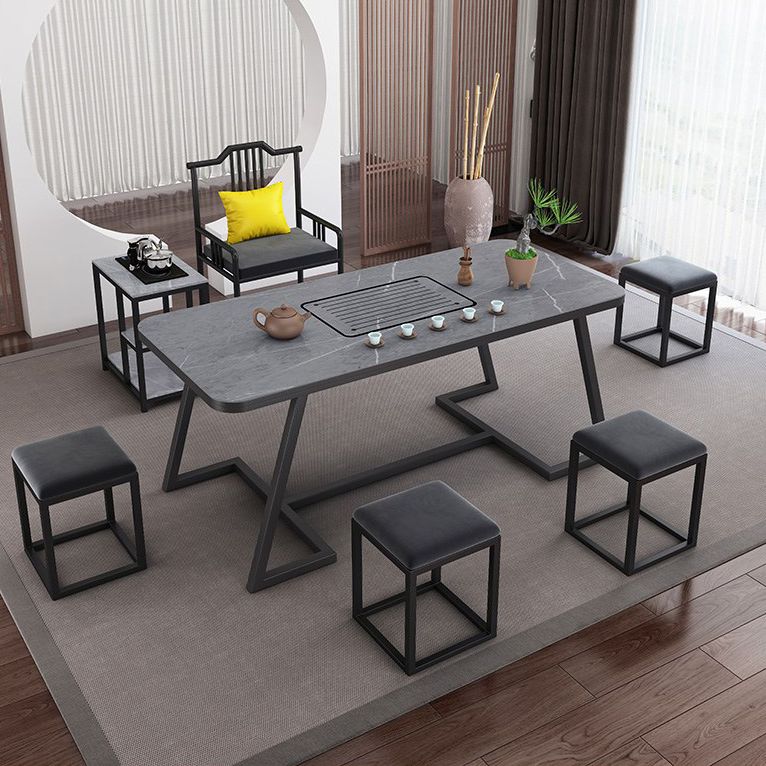Metal and Stone Table Glam Style Family Rectangular Dining Table