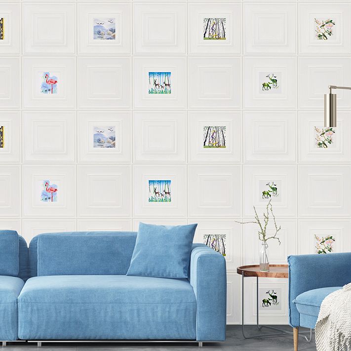 Modern Wall Panel Cartoon Print Peel and Stick Waterproof Wall Paneling