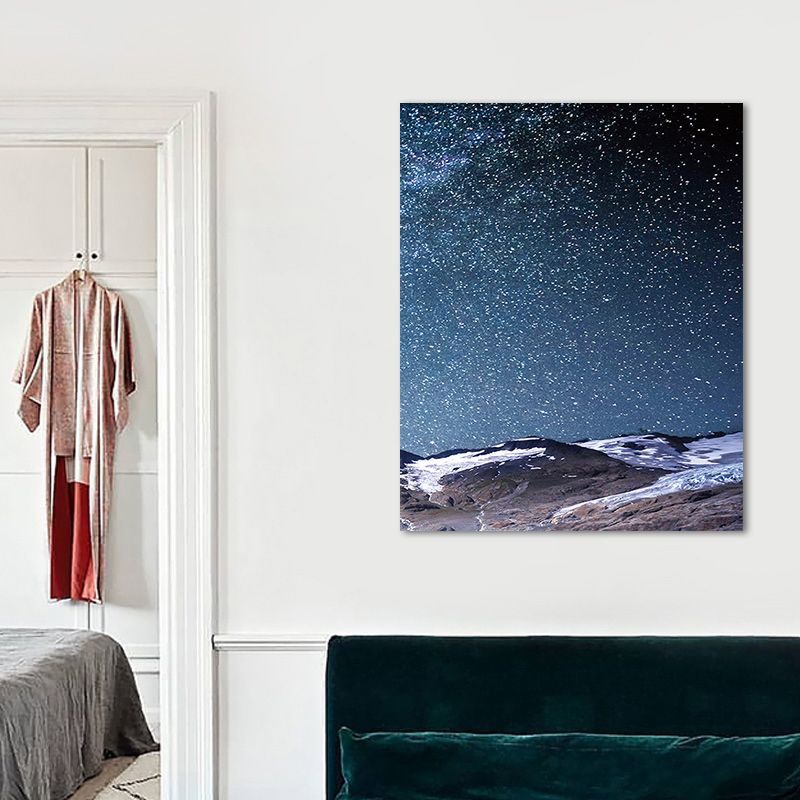 Starry Night Sky Wall Art Contemporary Textured Living Room Canvas Print in Dark Color