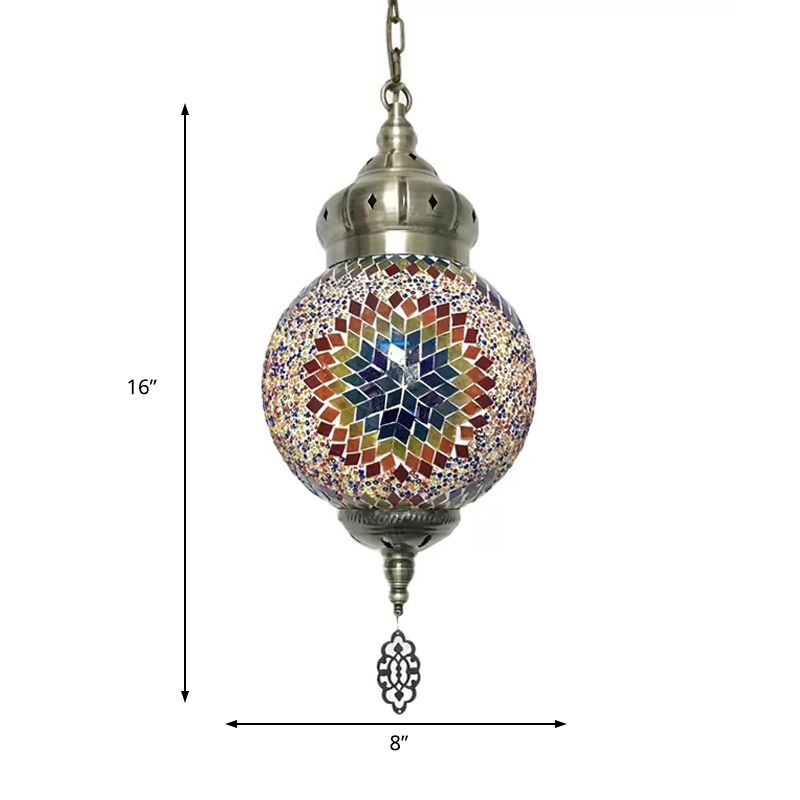 1/4 Bulbs Sphere Ceiling Light Tradition Red/Blue/Gold Glass Suspended Lighting Fixture for Restaurant