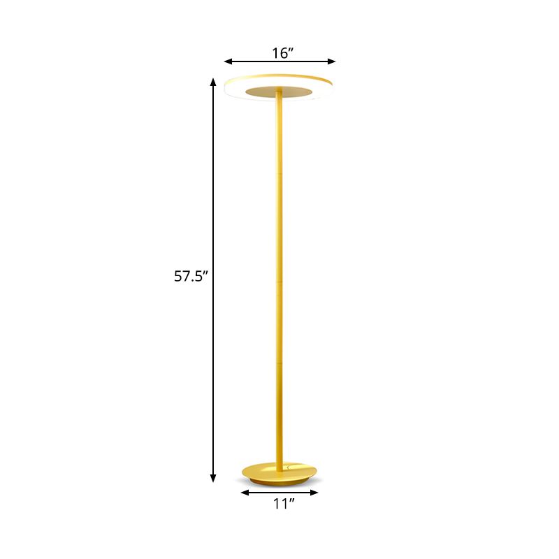 Acrylic Disc Shaped Stand Up Lamp Macaron Style LED Floor Lighting with Slender Tubular Stem in Pink/Yellow, Warm/White Light