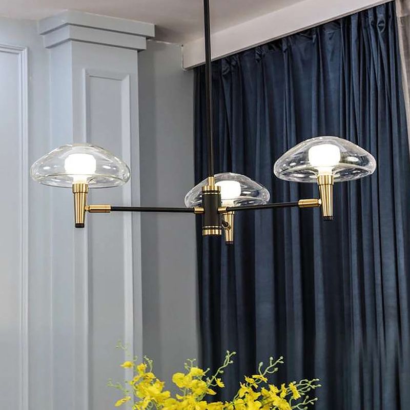 3-Light Bedroom Chandelier Modernism Black Pendant Light Fixture with Jellyfish Clear Glass Shade