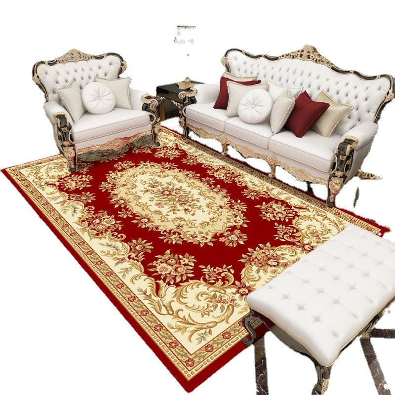 European Living Room Area Carpet Floral Pattern Polyester Area Rug Anti-Slip Easy Care Rug
