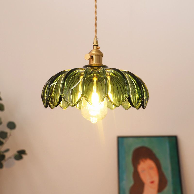 Hanging Pendant Light Vintage Style Glass Petal Hanging Light Fixture for Bedroom