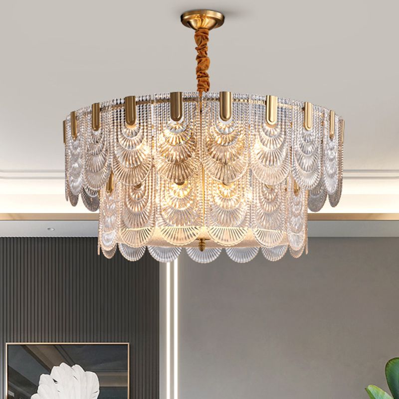Scalloped Chandelier Lighting Post-Postmodern Ripple Glass Gold Pendant Light for Living Room