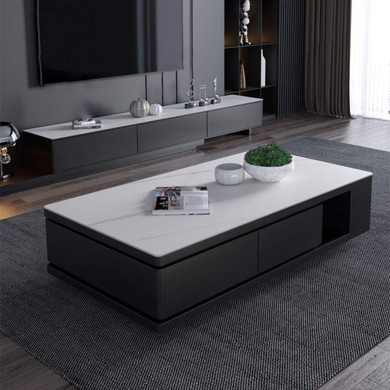 15"H Contemporary Cocktail Table Storage Rectangle Coffee Table