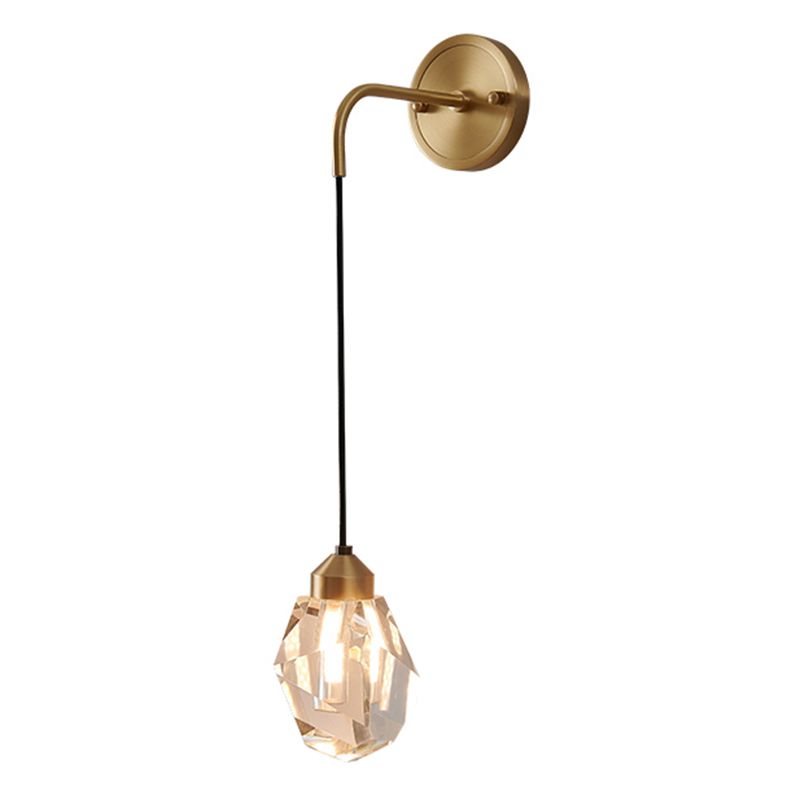 Gold Geometric Hanging Wall Lamp in Modern Luxury Style Copper Wall Sconce with Crystal Shade
