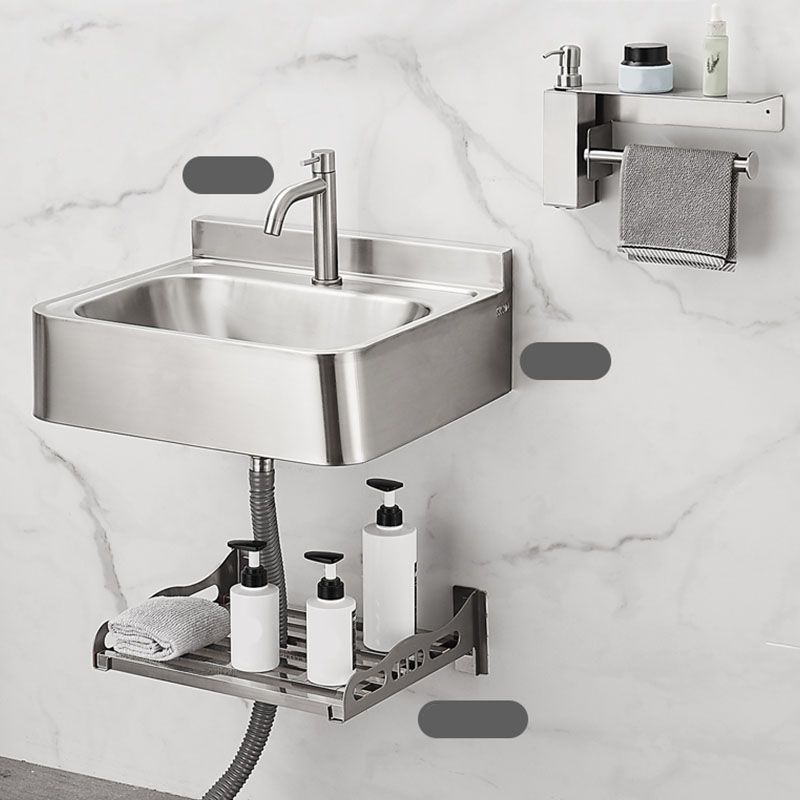 Contemporary Bathroom Sink with Pop-Up Drain Rectangular Metal Wall Mount Bathroom Sink