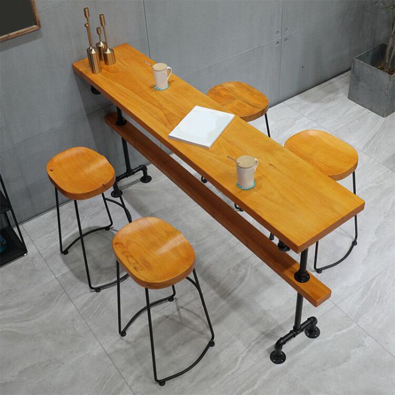 Industrial Style Bar Table Rectangle Solid Wood Pub Table in Brown