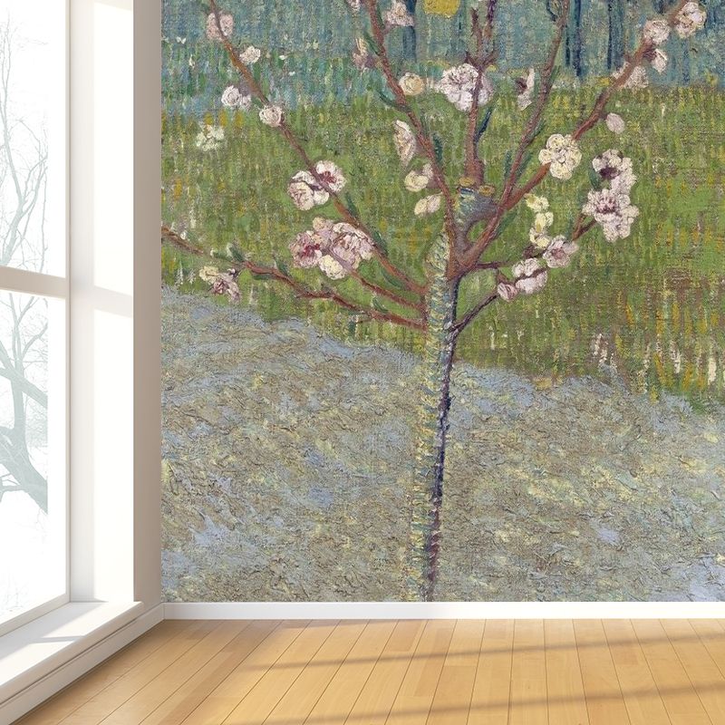 Contemporary Flower Tree Wall Mural for Bathroom Full Size Wall Covering in Green