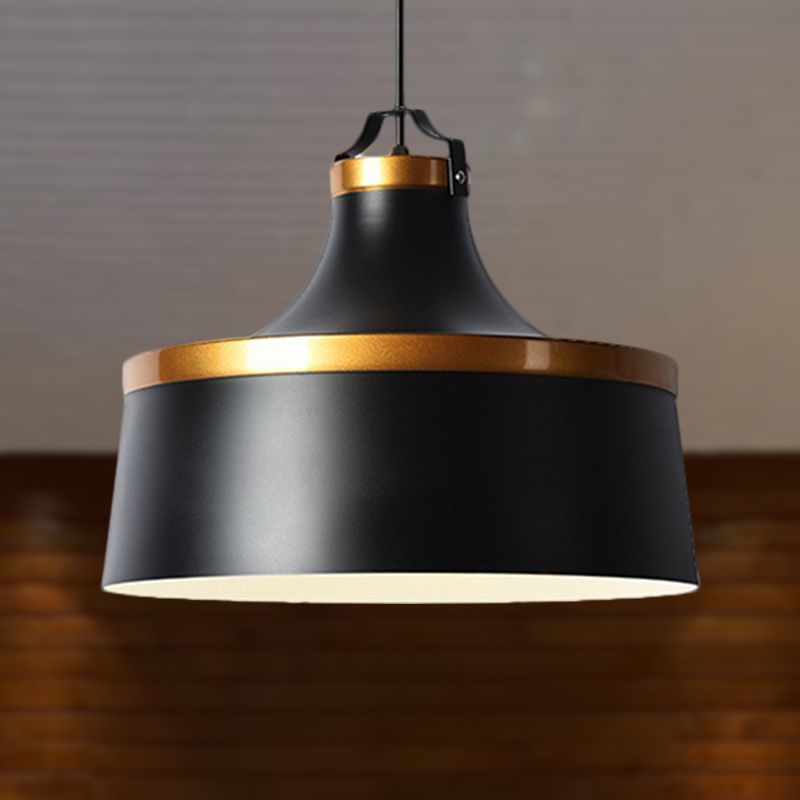 1 Light Drum Pendant Light Nordic Style Black/Blue/Green Metallic Ceiling Light Fixture for Coffee Shop