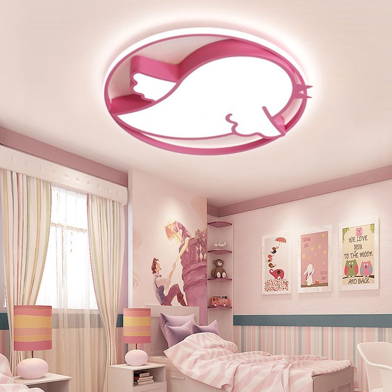 Uccello Formato Flushmount Light Kids Acrilico LED Blu / Rosa Soffitto Light Fixture con Metal Ring per Child Bedroom