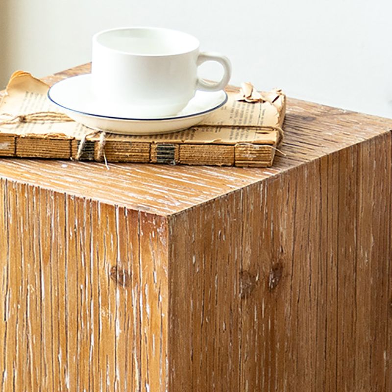 Rustic Square Wooden End Table Natural Drum Sofa Side Accent Table