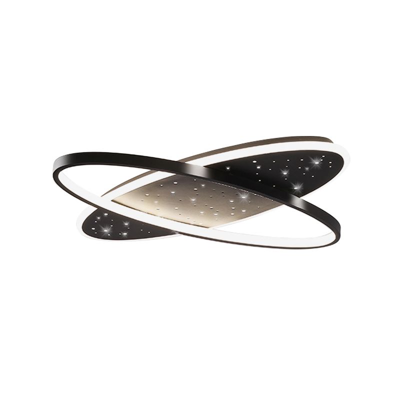 Metallic Oval and Circular Flush Mount Lamp Modern LED Flush Ceiling Light in Black