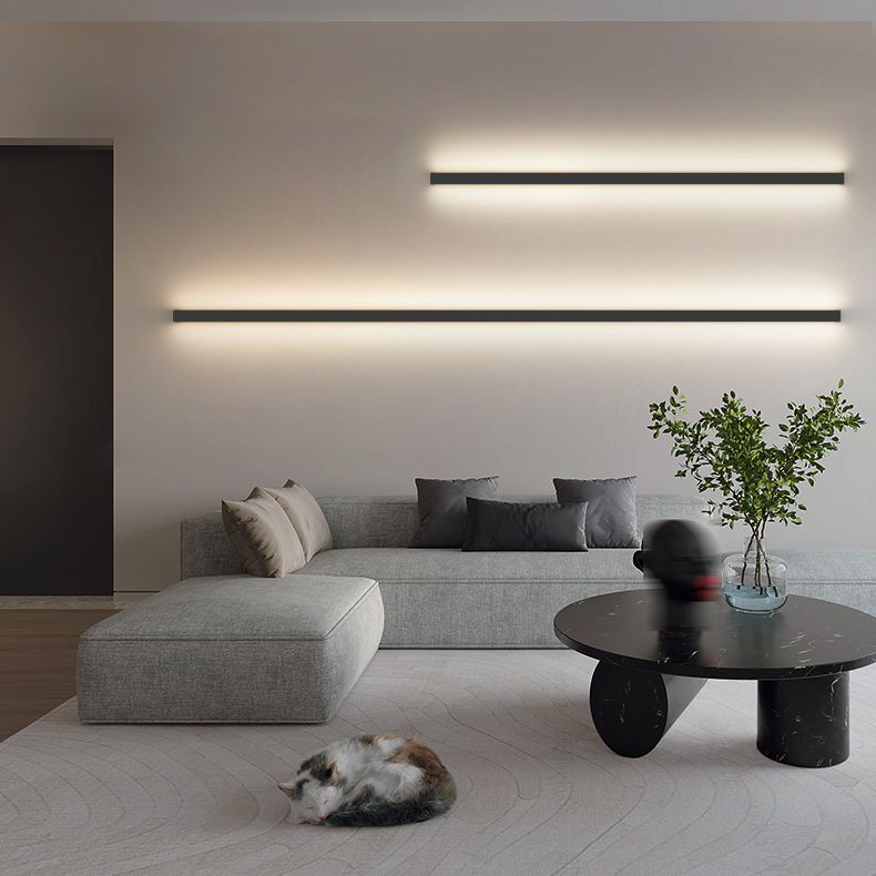 Linear Shape Metal Wall Lighting Idea Modern Style 1 Light Wall Light Sconce in Black
