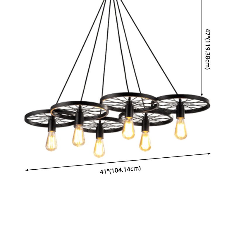 Wagon Wheel Style Industrial Hanging Light retrò ciondolo in ferro battuto in nero