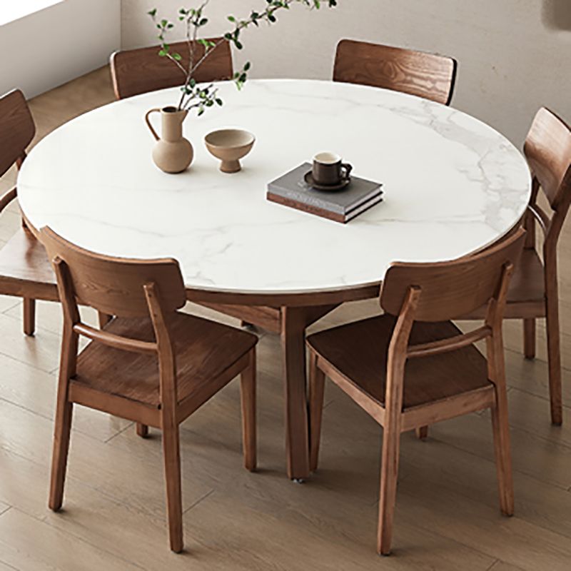 Modern Dining Round Table Dining Sintered Stone Table for Restaurant with Wood Legs