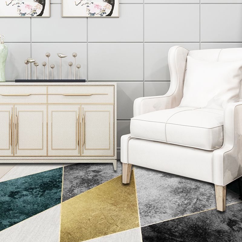 Multicolor Bedroom Rug Polyester Modernism Colorblock Geometric Pattern Rug Washable Pet Friendly Carpet