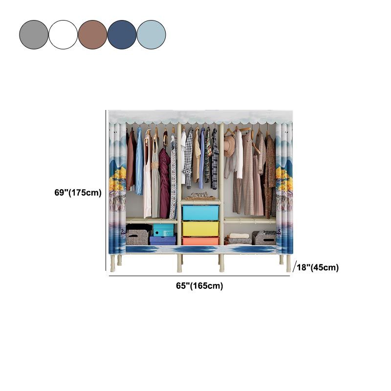 Contemporary Wardrobe Armoire Steel Adjustable Shelves Wardrobe Closet for Bedroom