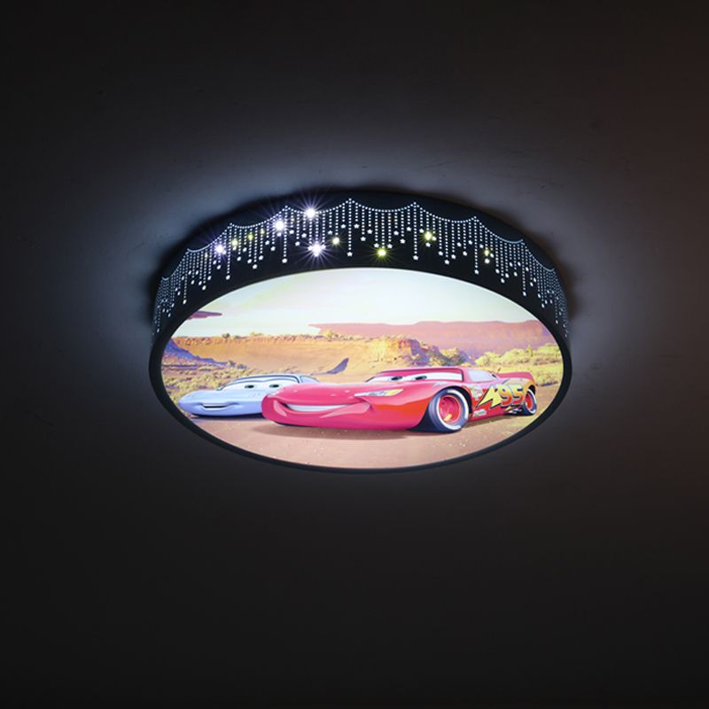Plafonnier rond à motifs de voiture de dessin animé, éclairage encastré LED en fer pour chambre de garçon en bleu