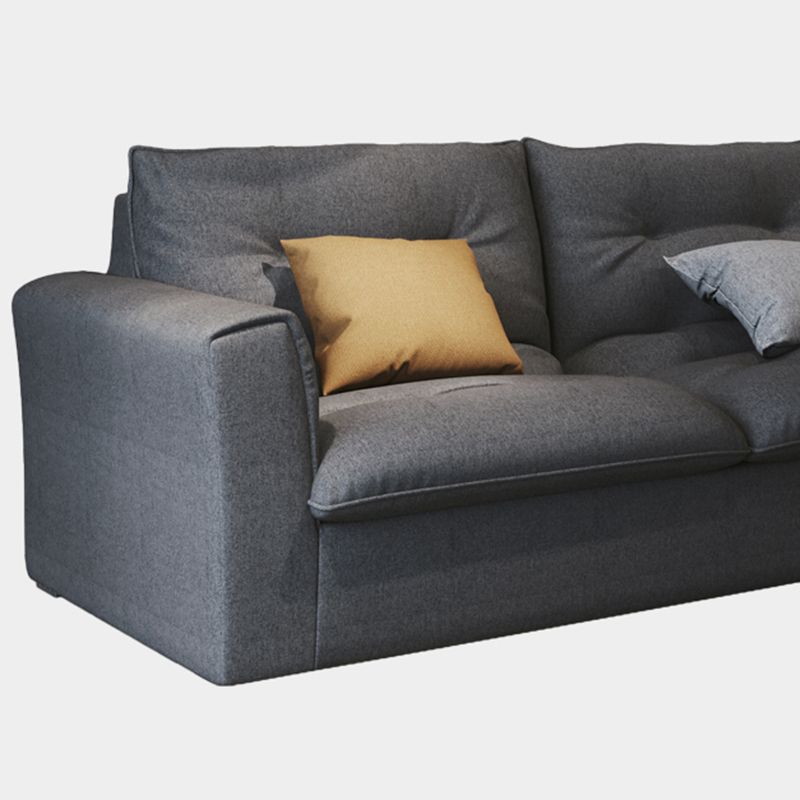 Modern Square Arm Sectional Gray Linen Sofa and Chaise for Apartment