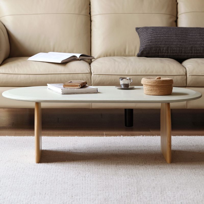 Scandinavian Pine Wood Coffee Table with Sled Base Oval Coffee Table