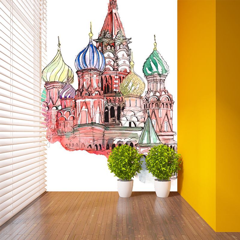 Pastel Watercolor Landmark Wall Mural Architecture Modern Moisture Resistant Wall Decor