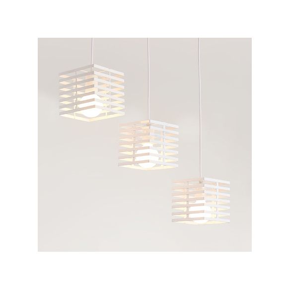 3 Lights Cubic Hanging Lamp with Cage Shade Retro Industrial Black/White Metal Pendant Lighting