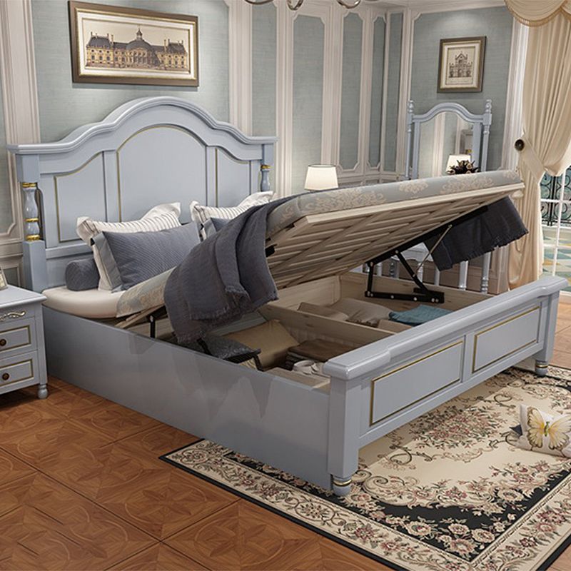 84.65 inch Wide Rustic Bed Frame Pine Wood Standard Bed with Headboard