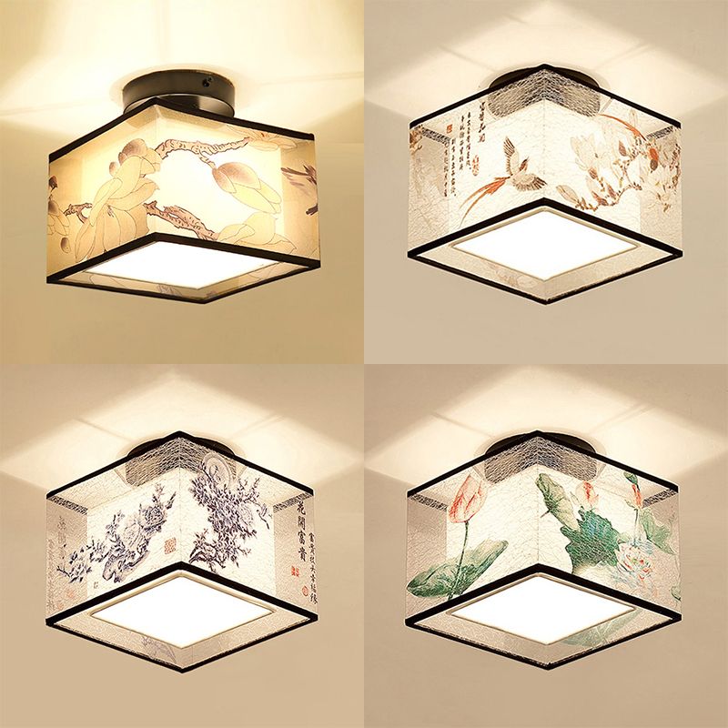 Fabric Light Fixtures Asia Style Fabric Flush Light for Living Room Dinning Room