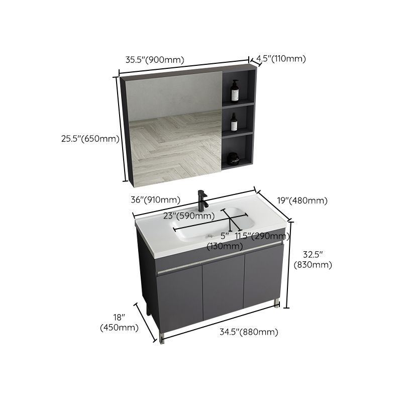 Gray Metal Vanity Sink Modern Free-standing Standard Space Saver Vanity