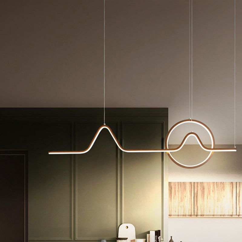 Minimalistic Curve Island Light Fixture Metallic Living Room Suspension Lighting