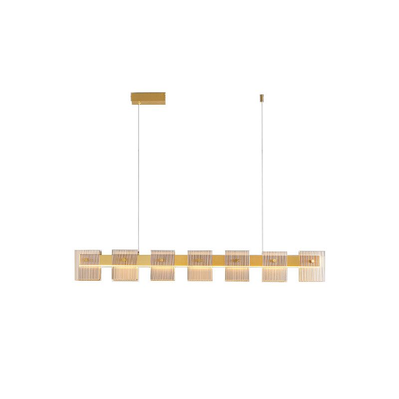 Modern Luxury LED Pendant Light Rectangular Glass Hanging Lamp for Dining Room