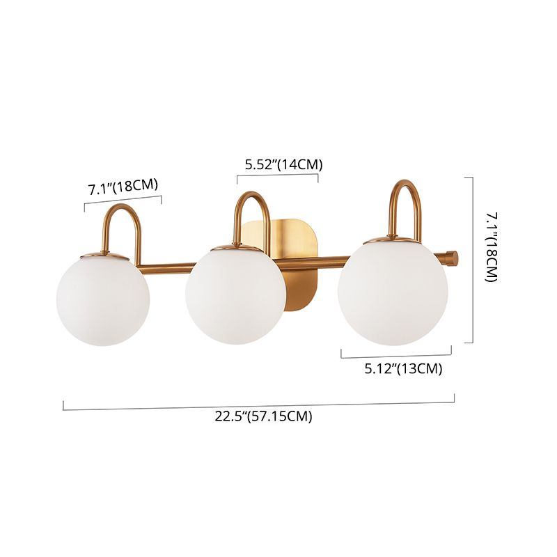 Global Glass Shade Vanity Wall Sconce Metal Armed Vanity Mirror Lights for Bedroom Bathroom