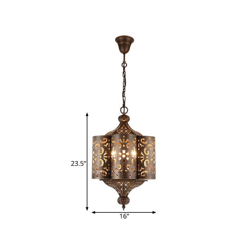 Cutout Metal Pendant Chandelier Arabian 6 Bulbs Restaurant Hanging Light Fixture in Brass