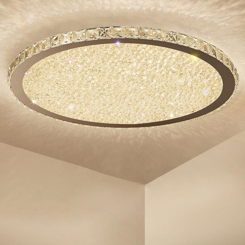 Lámpara empotrada de cristal transparente de forma redonda, lámpara de techo empotrada LED artística de acero inoxidable