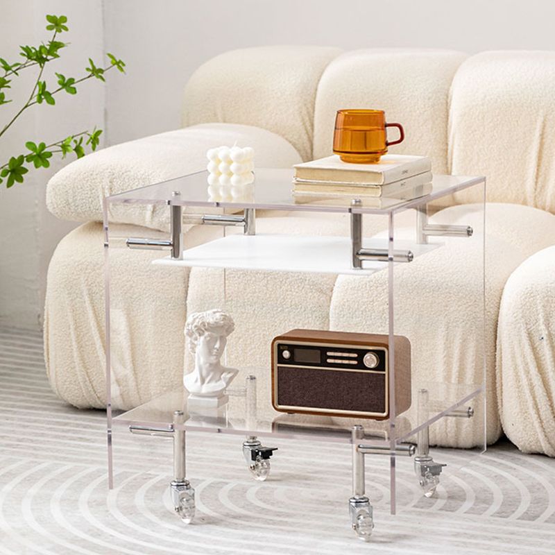 Plastic Rectangular End Table Double Tier Corner Table with Storage