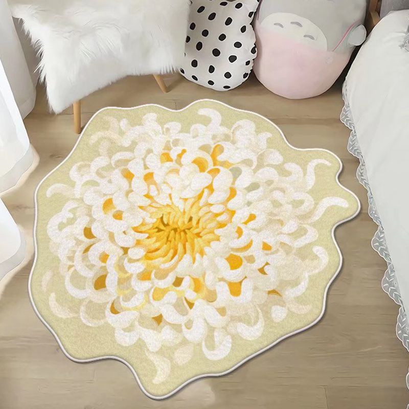 Light Green Flower Carpet Polyester Casual Carpet Washable Carpet for Living Room