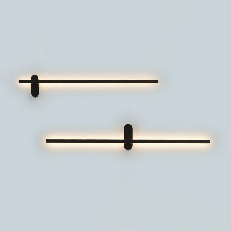 Forma lineal Luz de pared de metal Estilo moderno de 2 luces Luz de pared de pared en negro