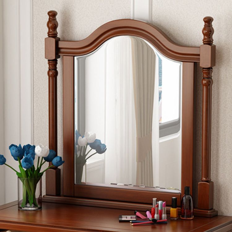 Traditional Mirrored Vanity Set Solid Wood Dressing Table with Stool