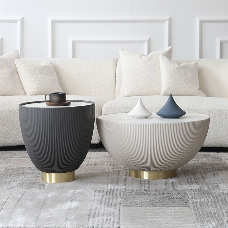 Slate Round Top Coffee Table Faux Leather Solid Base Cocktail Table