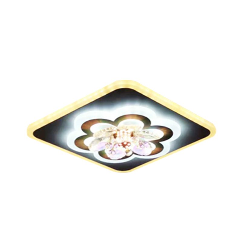 Contemporary Floral Flush Lighting Acrylic LED Foyer Flush Lamp in White with Crystal Accent