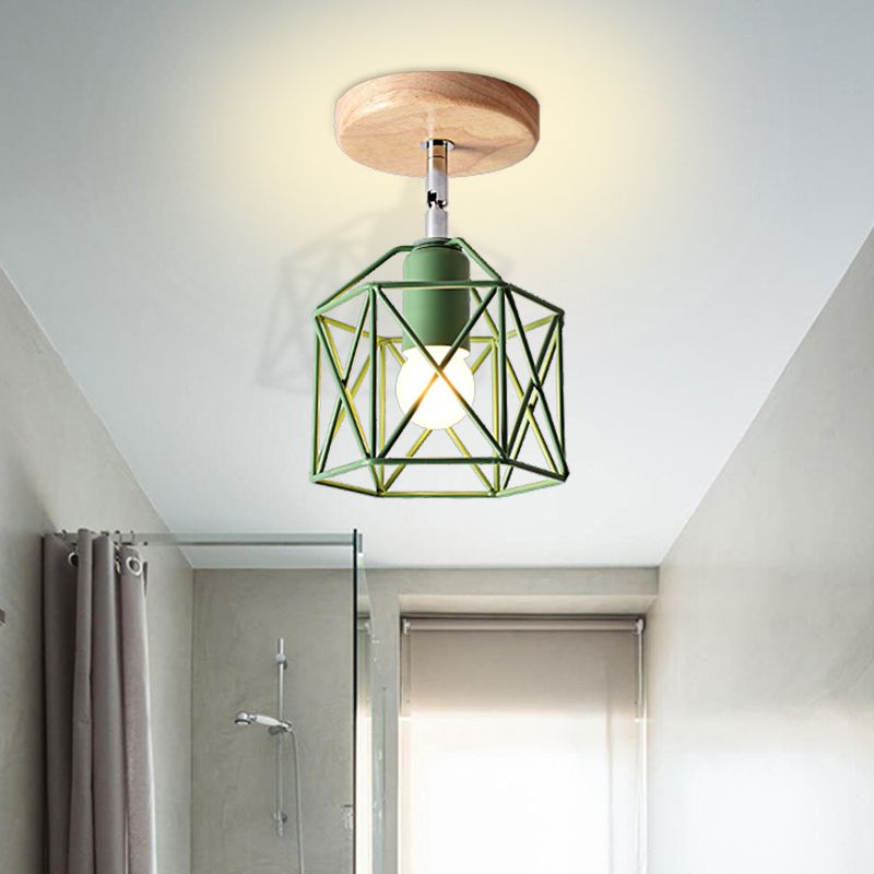Lámpara de techo hexagonal gris/blanco/rosa/amarillo/azul/verde, lámpara de techo modernista de Metal de 1 cabezal, montaje semiempotrado para dormitorio