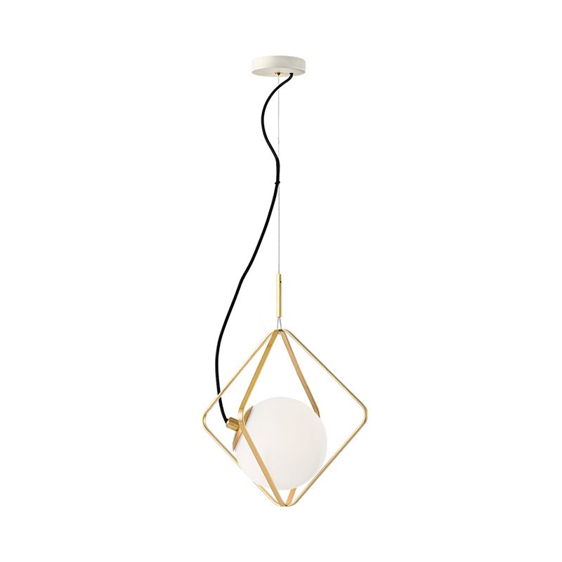 Globe Ceiling Lighting Modern Milky Glass 1 Head Gold Hanging Pendant Light, 10"/13" Wide