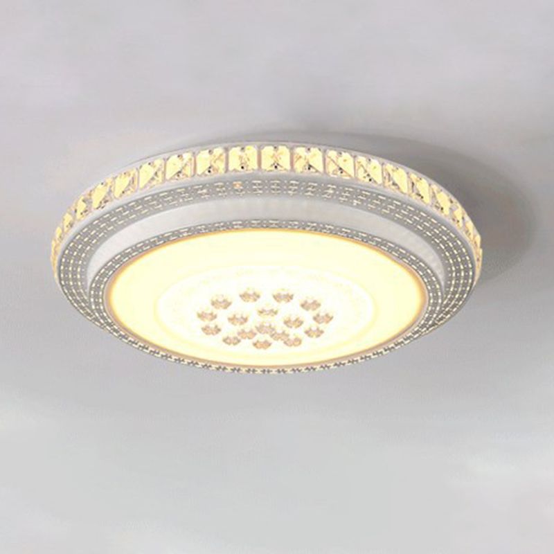Circular Crystal Flush Mounted Lamp Simple Style White LED Ceiling Light for Living Room